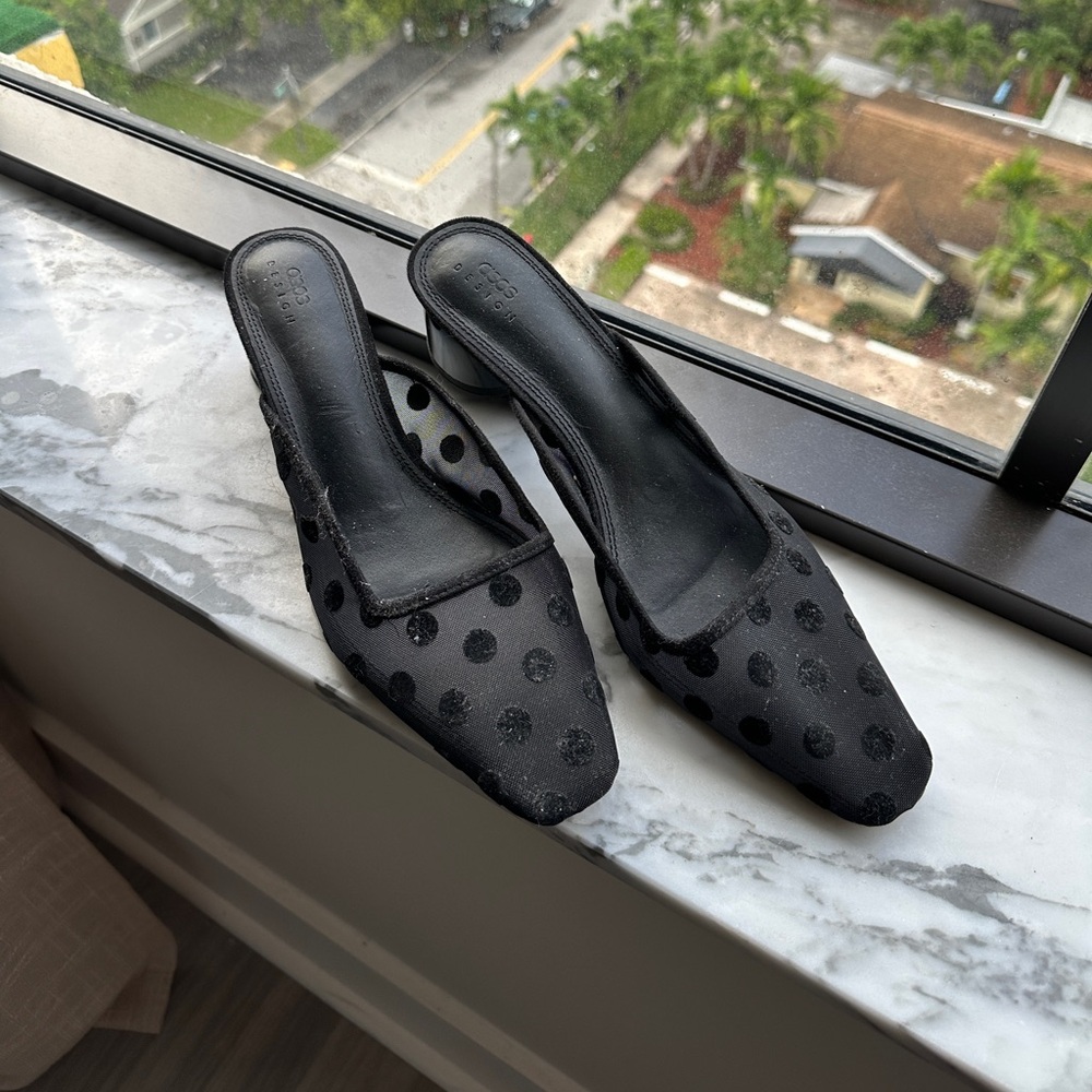 Black Polka Dot Mules 1”